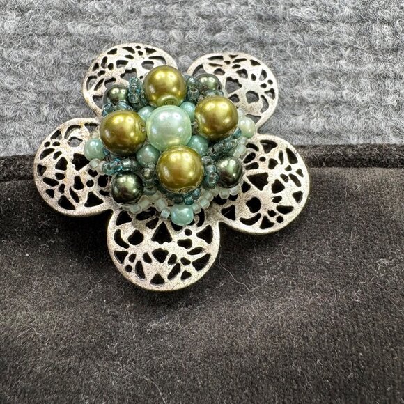 Vintage Jeannie Bouchever Velvet Evening Clutch Brown Floral Brooch To close‎ - Picture 8 of 11